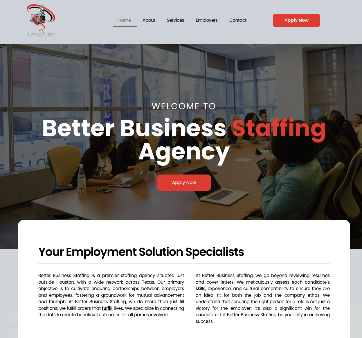 Better Business Staffing website